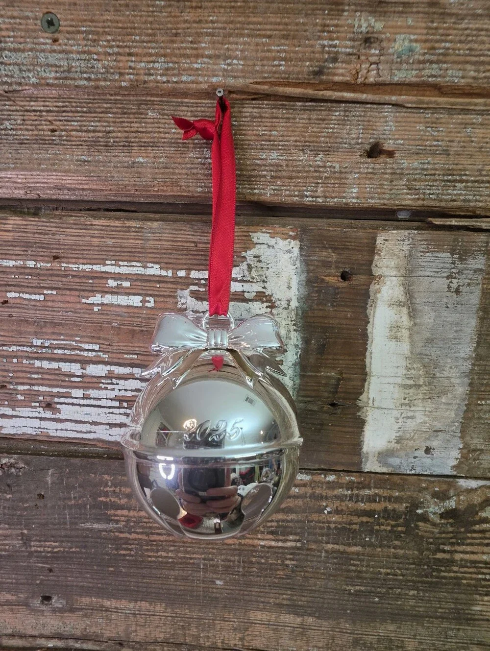 Lenox 2025 Silver Bell Christmas Ornament Red Ribbon Boxed Keepsake, NWT